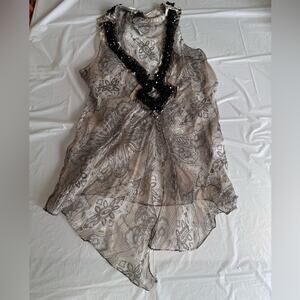 Sheer Silk Sleeveless Low Cut Blouse